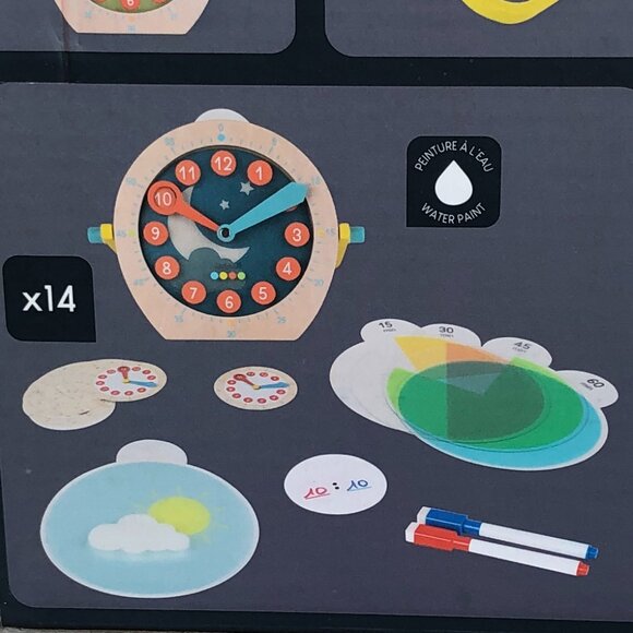 Janod Wooden Clock Toy -Learn To Tell The Time w/Accessories New Sealed Age 5+ - Picture 14 of 16